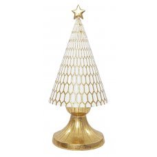 Χριστουγεννιάτικο Λευκό Διακοσμητικό Δεντράκι με Χρυσή Βάση και Αστέρι (30cm)